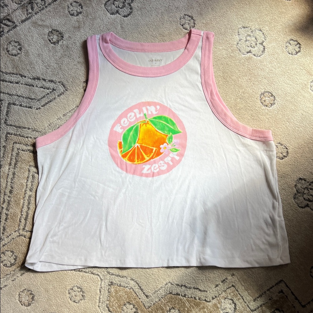 Old Navy White & Pink 'Feelin' Zesty' Graphic Tank